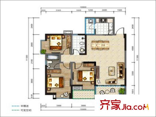 新泰國際A′3戶型 3室2廳2衛(wèi)1廚