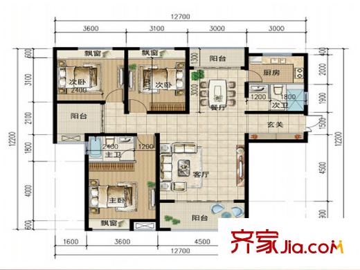 華匯御景豪庭C3戶型 3室2廳2衛(wèi)1廚