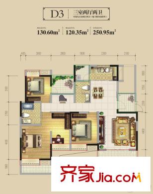 興發(fā)龍溪谷15棟D3-2 3室2廳2衛(wèi)1廚