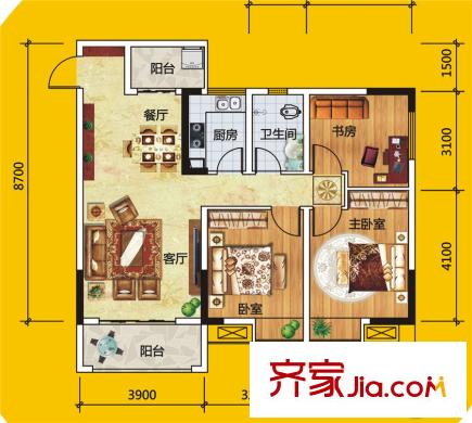 三江尚城一期戶型單-A1戶型 3室2廳1衛(wèi)1廚