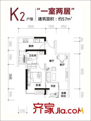 長虹世紀(jì)城二期戶型圖K2變戶型（僅供裝修參考） 2廳1衛(wèi)1廚