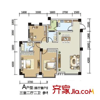芙蓉金座戶型圖A 3室2廳2衛(wèi)1廚