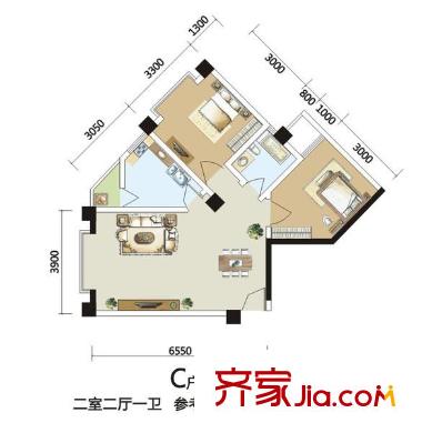 芙蓉金座戶型圖C戶型 2室2廳1衛(wèi)1廚