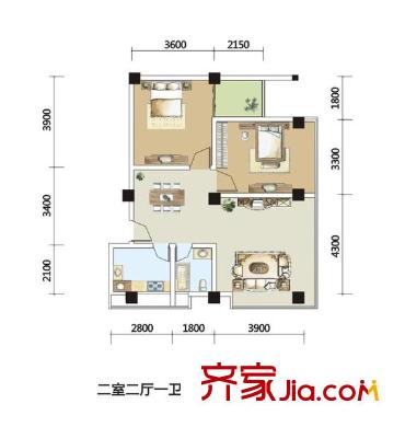 芙蓉金座戶型圖E戶型 2室2廳1衛(wèi)1廚