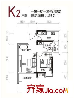 長虹世紀(jì)城二期戶型圖K2戶型 1室1廳1衛(wèi)