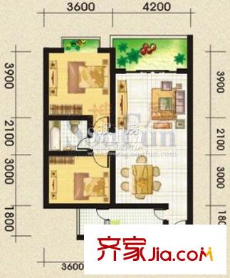 新城優(yōu)家戶型圖4號樓H戶型 2室2廳1衛(wèi)1廚