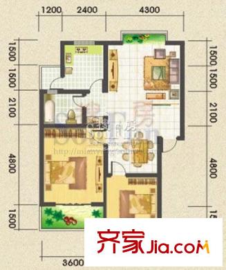 新城優(yōu)家戶型圖3、5號樓F戶型 2室2廳1衛(wèi)1廚