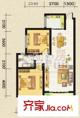 新城優(yōu)家戶型圖2號樓D戶型 2室2廳1衛(wèi)1廚