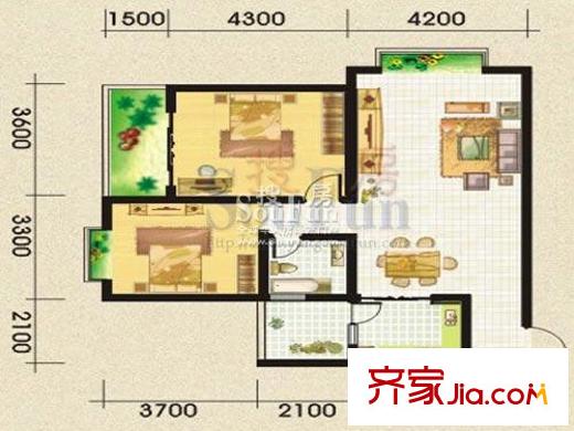 新城優(yōu)家戶型圖2號樓B戶型 2室2廳1衛(wèi)1廚