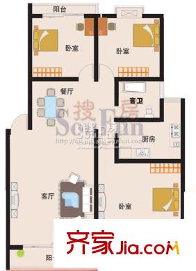 芙蓉山莊戶型圖戶型圖 3室2廳1衛(wèi)1廚