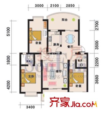 芙蓉山莊戶型圖B2戶型 3室2廳2衛(wèi)1廚