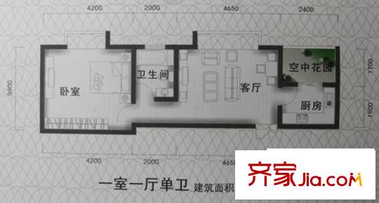 晶藍尚城戶型圖A2-A1 1室1廳1衛(wèi)