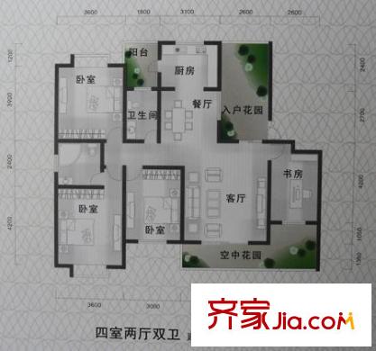 晶藍尚城戶型圖B1-B 4室2廳2衛(wèi)