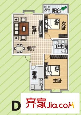 凝祥曉月戶型圖D 2室2廳1衛(wèi)