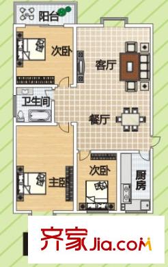 凝祥曉月戶型圖B 3室2廳1衛(wèi)