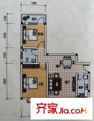 萬向五星花園戶型圖F 2室2廳1衛(wèi)
