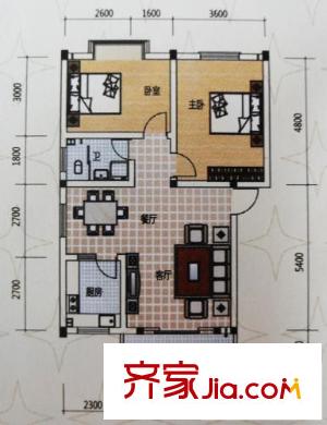 萬向五星花園戶型圖A 2室2廳1衛(wèi)
