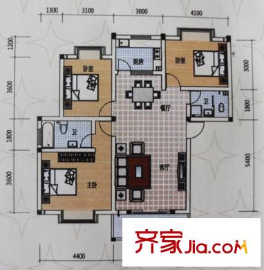 萬向五星花園戶型圖C 3室2廳2衛(wèi)
