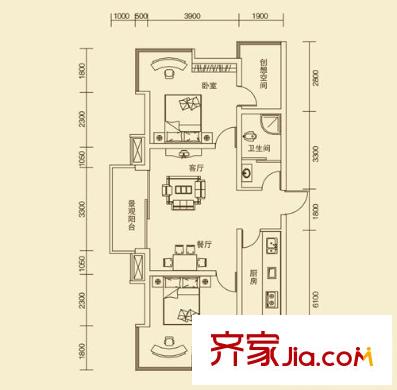 圣高金都戶型圖A 2室2廳1衛(wèi)