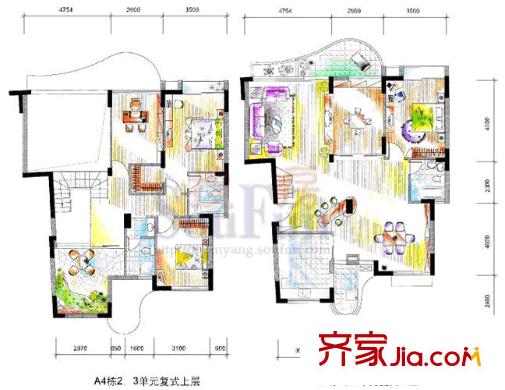 鴻越瑞平方米花園戶型圖A4棟復(fù)式 4室3廳3衛(wèi)1廚