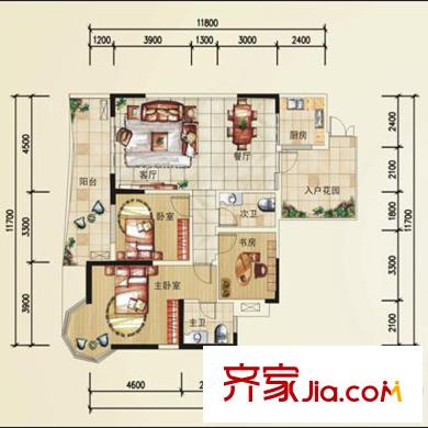 凱信水韻濱江二期公園大帝A戶型 3室2廳2衛(wèi)1廚