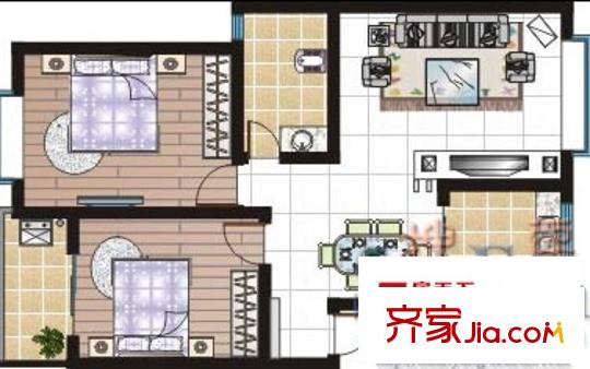 凱麗濱江戶型圖兩房Y2型 2室2廳1衛(wèi)1廚