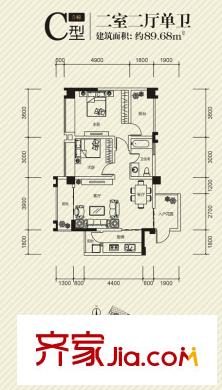 長興99號公館5幢C戶型 2室2廳1衛(wèi)1廚