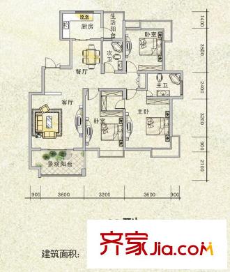 九洲家園戶型圖C2 3室2廳2衛(wèi)1廚