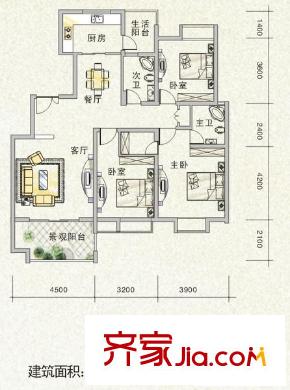 九洲家園戶型圖戶型D 3室2廳2衛(wèi)1廚