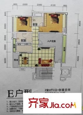 卓信龍嶺戶型圖E 2室2廳2衛(wèi)