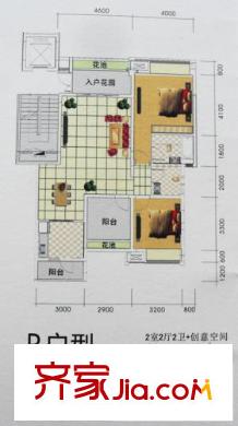 卓信龍嶺戶型圖B 2室2廳2衛(wèi)