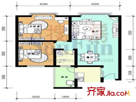 紅格涪岸戶型圖2-B戶型圖 2室2廳2衛(wèi)1廚