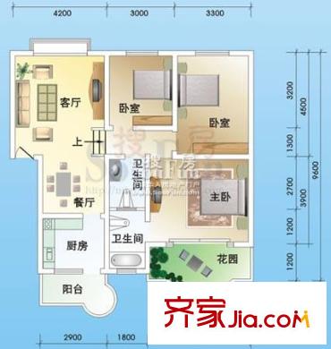 陽光水岸戶型圖E戶型 3室2廳2衛(wèi)1廚