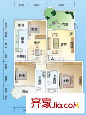 陽光水岸戶型圖B戶型 3室2廳2衛(wèi)1廚