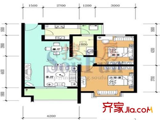 紅格涪岸戶型圖3-F戶型圖 3室2廳1衛(wèi)1廚