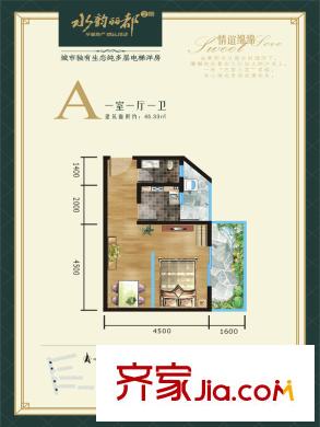 水韻麗都2期戶型單頁A 1室1廳1衛(wèi)1廚