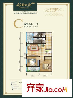 水韻麗都2期戶型單頁C 2室2廳1衛(wèi)1廚