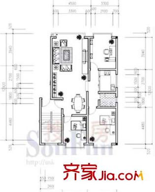 龍?jiān)沸聟^(qū)馥地書香戶型圖馥地書香戶型B 3室2廳1衛(wèi)1廚