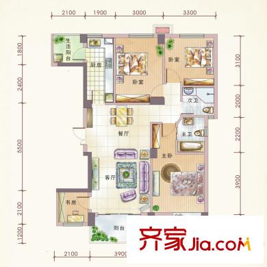 文泉凱旋大道 B2戶型 3室2廳2衛(wèi)1廚