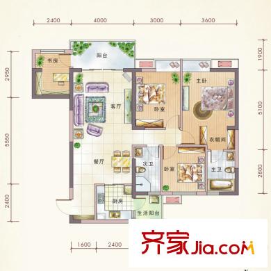 文泉凱旋大道C1戶型 3室2廳2衛(wèi)1廚