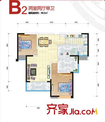 涪城萬(wàn)達(dá)廣場(chǎng)一棟一單元5號(hào) 二單元5號(hào) B2戶型 2室2廳1衛(wèi)1廚