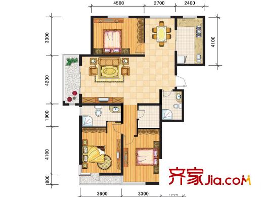 康大鳳凰國際戶型圖標(biāo)準(zhǔn)層D戶型 3室2廳2衛(wèi)