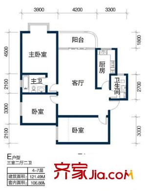 天浩富樂銀座戶型圖E 3室2廳2衛(wèi)