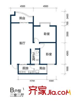 天浩富樂銀座戶型圖B 2室2廳2衛(wèi)