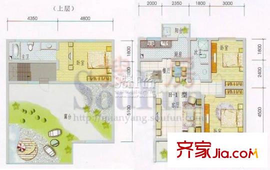 錦繡山城戶型圖H-1戶型 3室2廳2衛(wèi)1廚