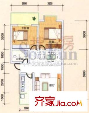 興發(fā)明居戶型圖二期F戶型 2室2廳1衛(wèi)1廚