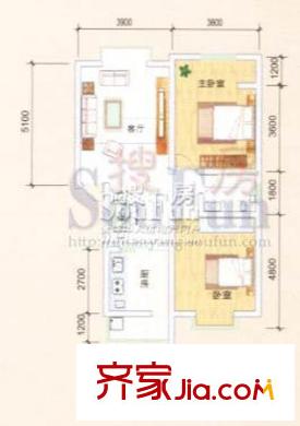 興發(fā)明居戶型圖二期G戶型 2室2廳1衛(wèi)1廚