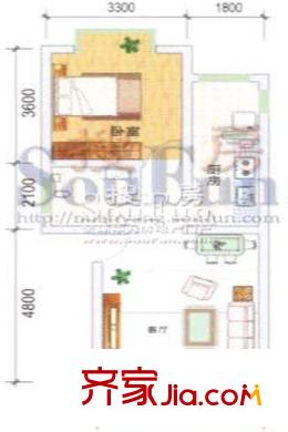 興發(fā)明居戶型圖二期A戶型 1室2廳1衛(wèi)1廚