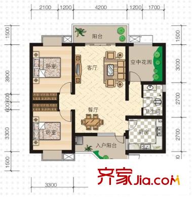 尚高境界戶型圖E 2室2廳1衛(wèi)