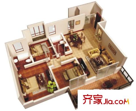 西城國(guó)際D戶型 3室2廳2衛(wèi)1廚